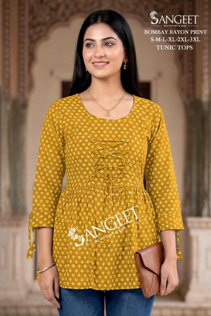 Sangeet bombay rayon print short top kurtis online wholesaler